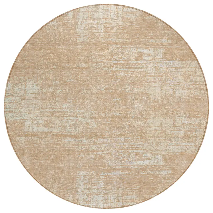 8' Coral And Salmon Round Abstract Washable Indoor Outdoor Area Rug