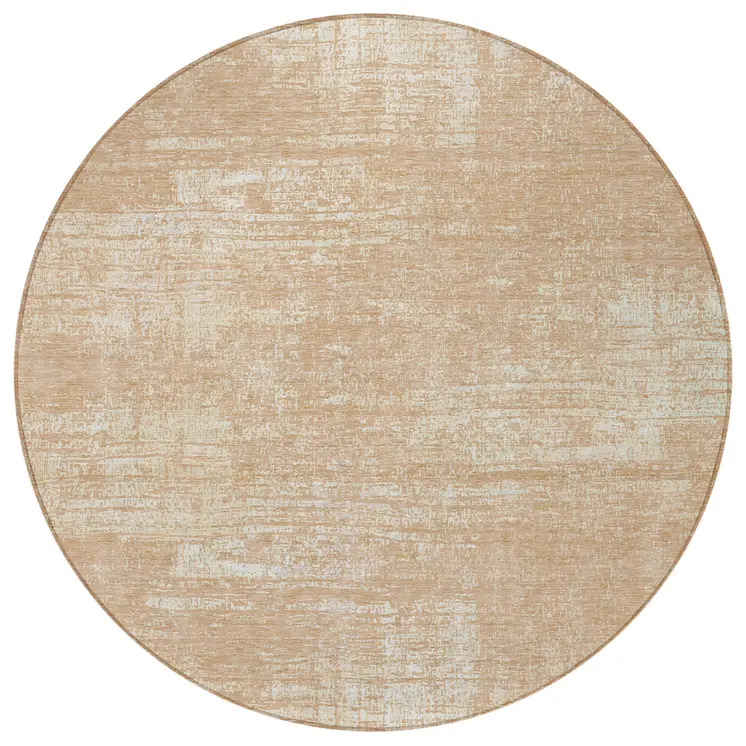 8' Coral And Salmon Round Abstract Washable Indoor Outdoor Area Rug