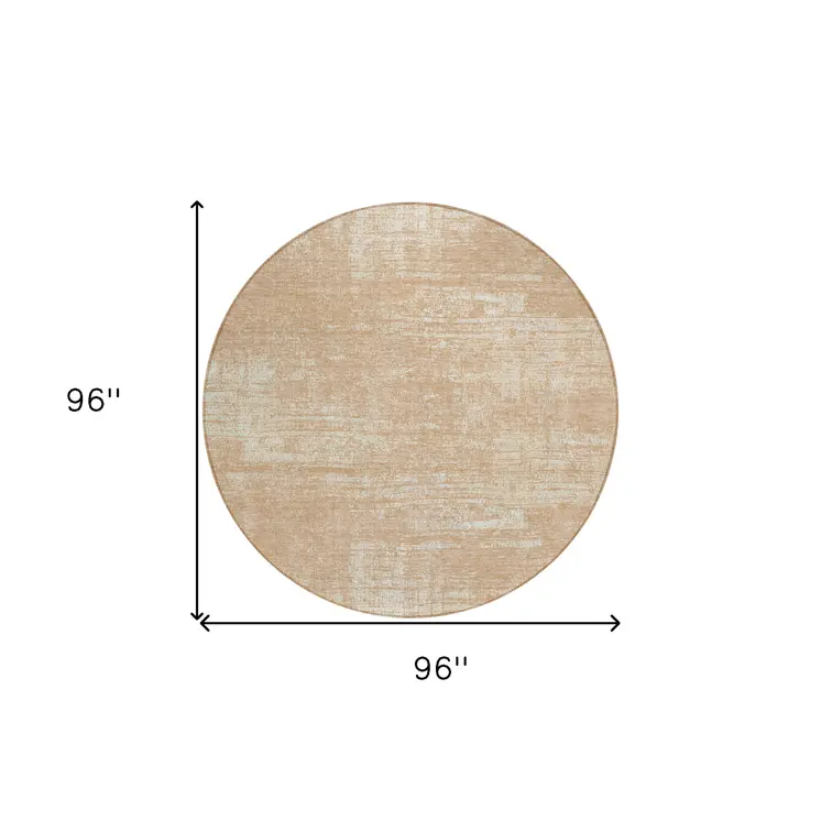 8' Coral And Salmon Round Abstract Washable Indoor Outdoor Area Rug