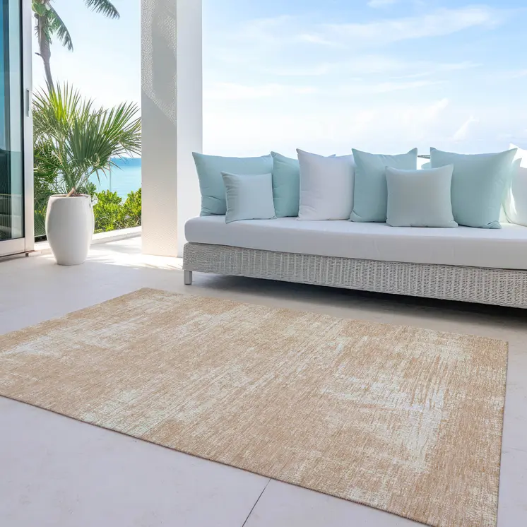 9' X 12' Coral And Salmon Abstract Washable Indoor Outdoor Area Rug