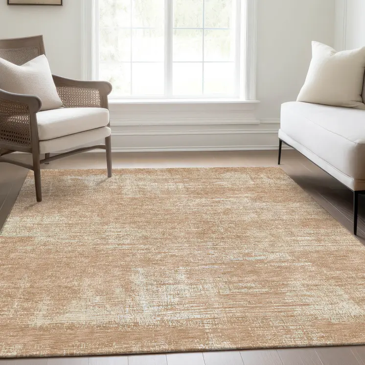 9' X 12' Coral And Salmon Abstract Washable Indoor Outdoor Area Rug