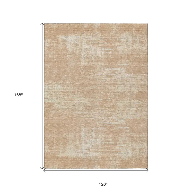 10' X 14' Coral And Salmon Abstract Washable Indoor Outdoor Area Rug