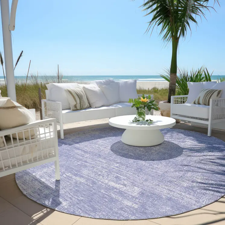8' Lavender Purple And Lilac Round Abstract Washable Indoor Outdoor Area Rug