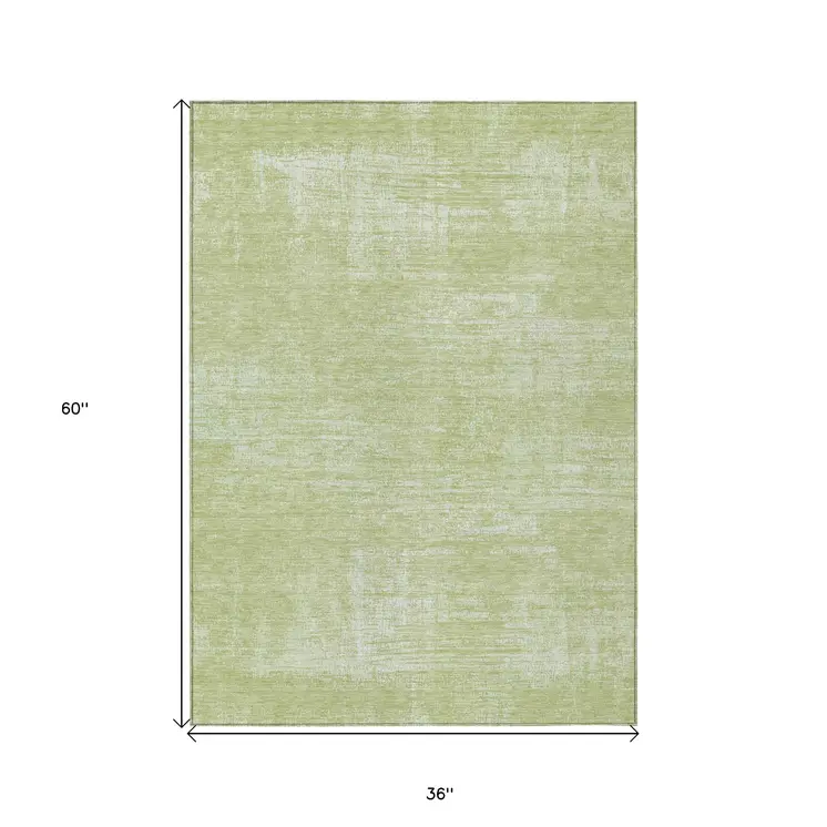 3' X 5' Sage Artichoke Green And Mint Green Abstract Washable Indoor Outdoor Area Rug