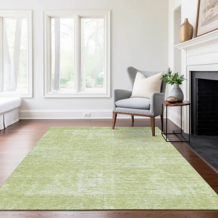 3' X 5' Sage Artichoke Green And Mint Green Abstract Washable Indoor Outdoor Area Rug