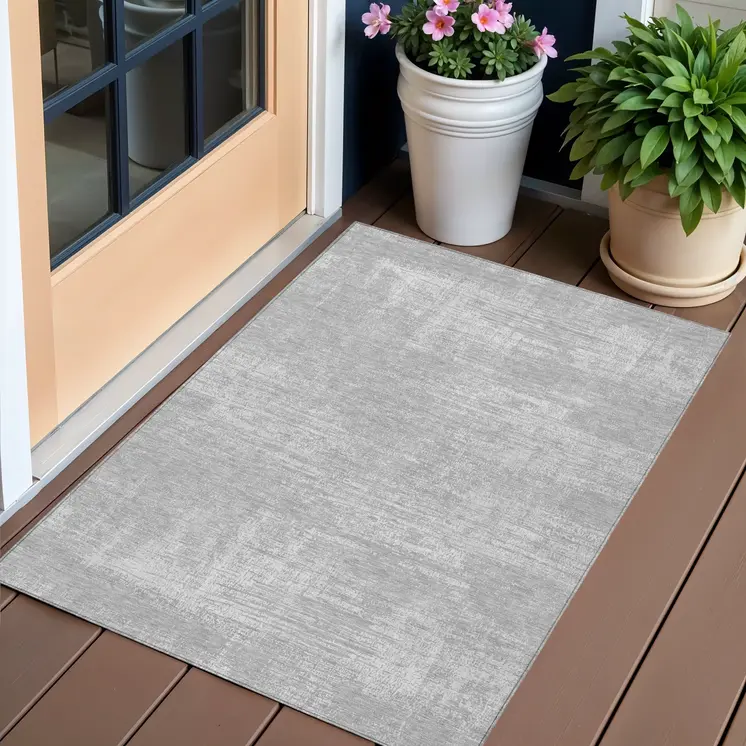 3' X 5' Silver And Gray Abstract Washable Indoor Outdoor Area Rug
