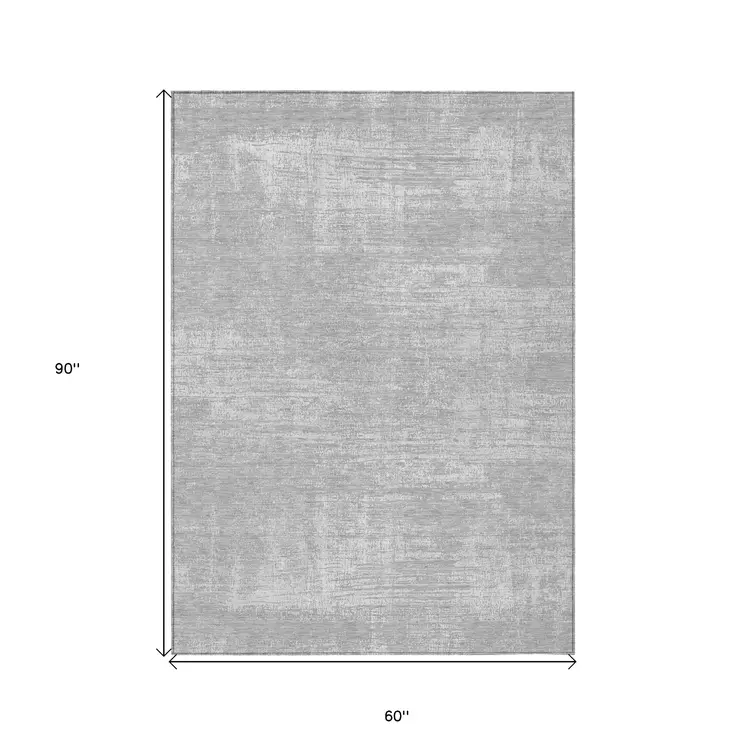 5' X 8' Silver And Gray Abstract Washable Indoor Outdoor Area Rug