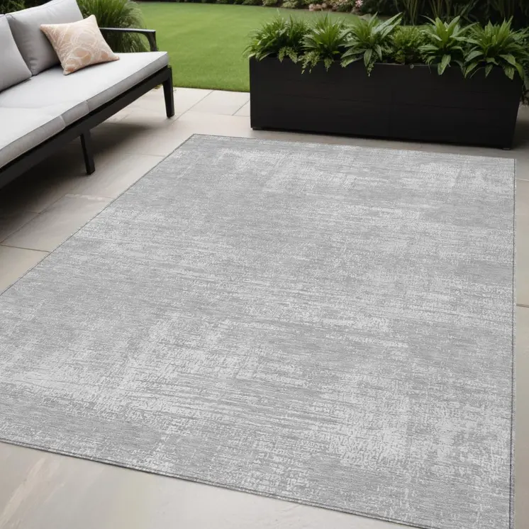 5' X 8' Silver And Gray Abstract Washable Indoor Outdoor Area Rug
