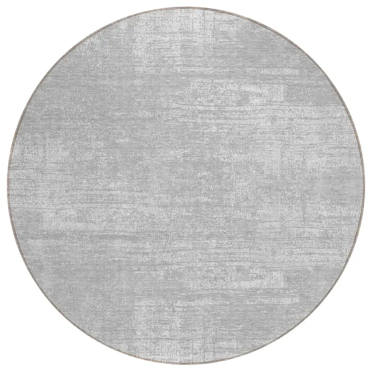 8' Silver And Gray Round Abstract Washable Indoor Outdoor Area Rug