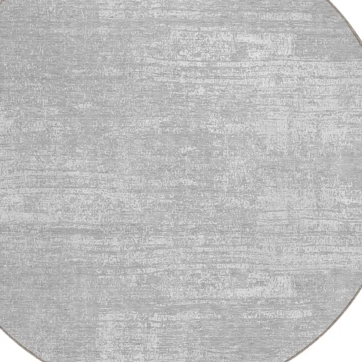 8' Silver And Gray Round Abstract Washable Indoor Outdoor Area Rug
