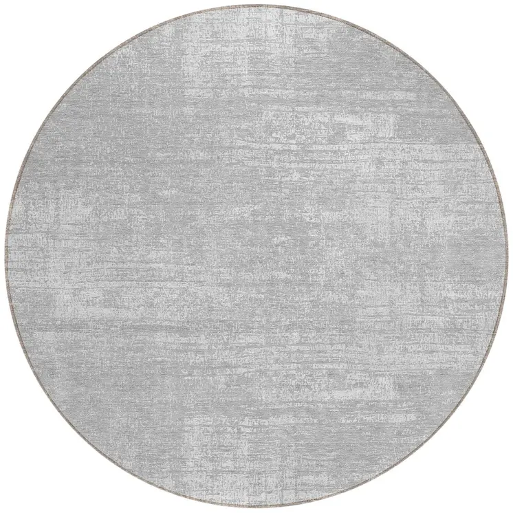8' Silver And Gray Round Abstract Washable Indoor Outdoor Area Rug