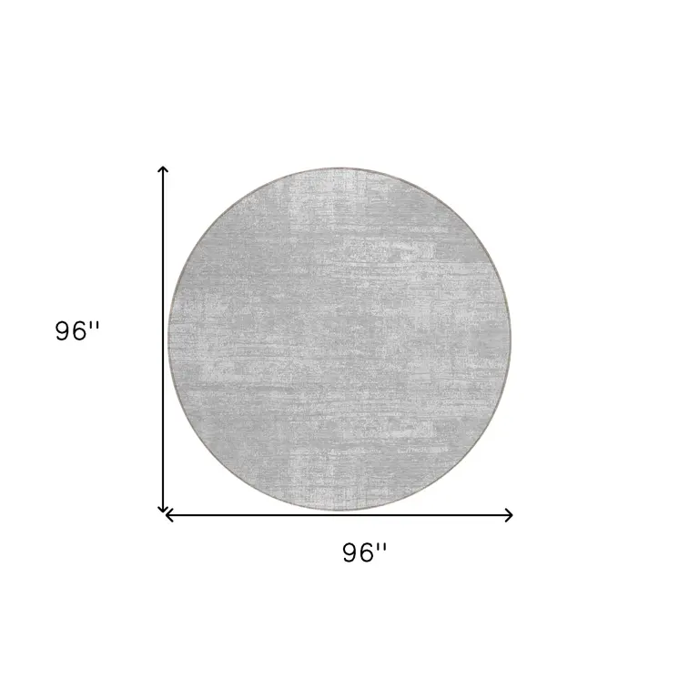 8' Silver And Gray Round Abstract Washable Indoor Outdoor Area Rug