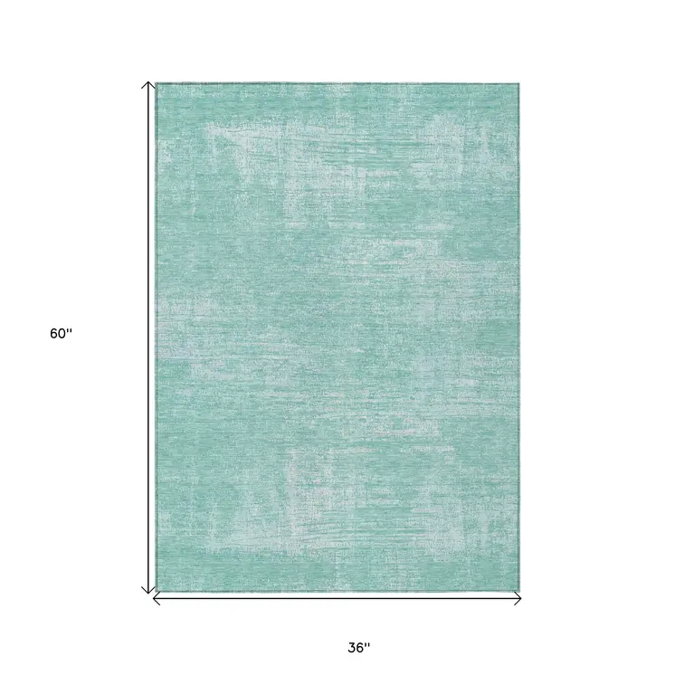 3' X 5' Turquoise And Teal Blue Abstract Washable Indoor Outdoor Area Rug