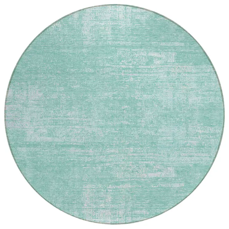 8' Turquoise And Teal Blue Round Abstract Washable Indoor Outdoor Area Rug