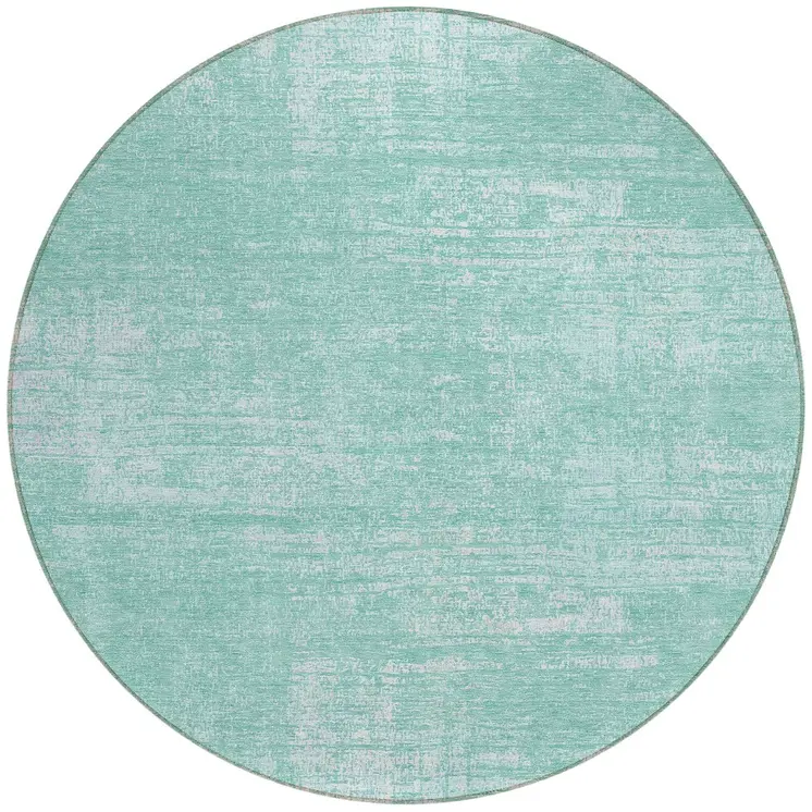 8' Turquoise And Teal Blue Round Abstract Washable Indoor Outdoor Area Rug