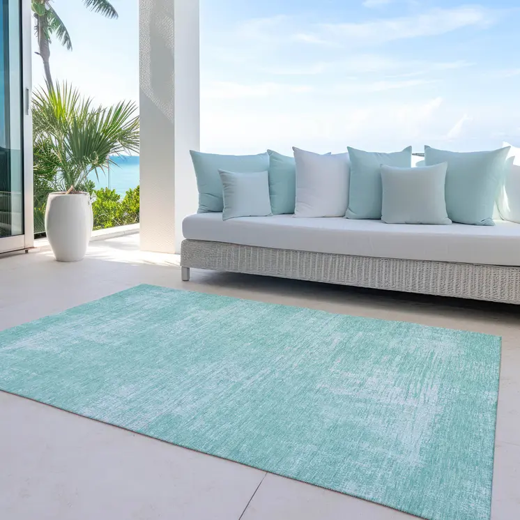 8' X 10' Turquoise And Teal Blue Abstract Washable Indoor Outdoor Area Rug