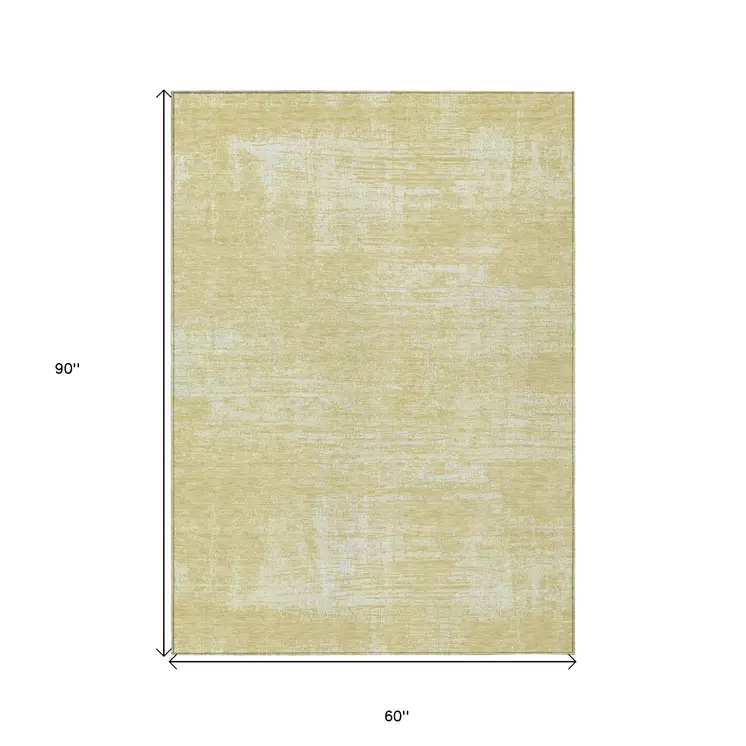 5' X 8' Wheat And Tan Abstract Washable Indoor Outdoor Area Rug