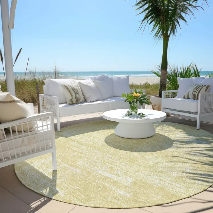 8' Wheat And Tan Round Abstract Washable Indoor Outdoor Area Rug