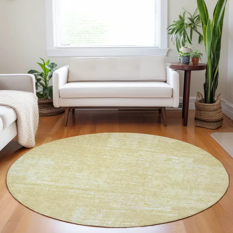 8' Wheat And Tan Round Abstract Washable Indoor Outdoor Area Rug