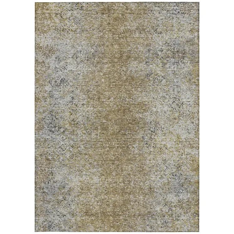3' X 5' Brown Beige And Charcoal Oriental Washable Indoor Outdoor Area Rug