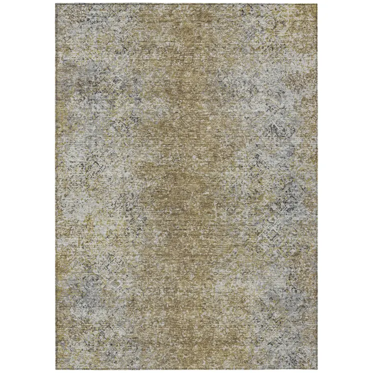 3' X 5' Brown Beige And Charcoal Oriental Washable Indoor Outdoor Area Rug