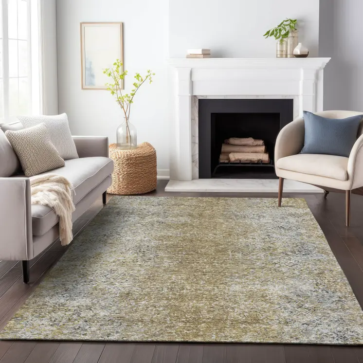 3' X 5' Brown Beige And Charcoal Oriental Washable Indoor Outdoor Area Rug