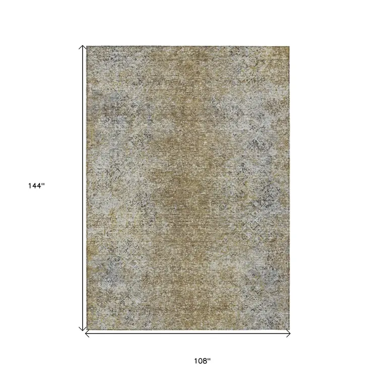 9' X 12' Brown Beige And Charcoal Oriental Washable Indoor Outdoor Area Rug