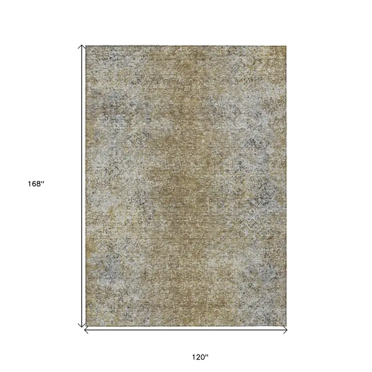 10' X 14' Brown Beige And Charcoal Oriental Washable Indoor Outdoor Area Rug