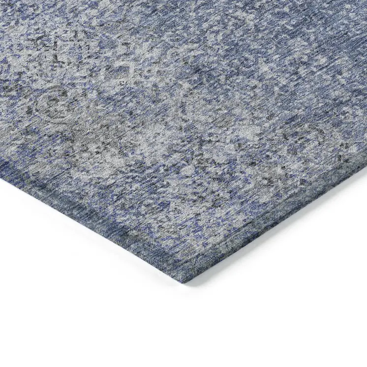 5' X 8' Denim Blue And Sky Blue Oriental Washable Indoor Outdoor Area Rug