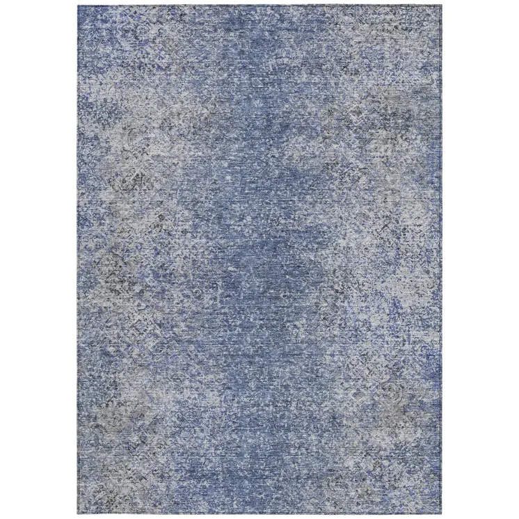 5' X 8' Denim Blue And Sky Blue Oriental Washable Indoor Outdoor Area Rug