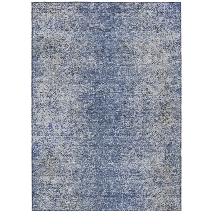 8' X 10' Denim Blue And Sky Blue Oriental Washable Indoor Outdoor Area Rug