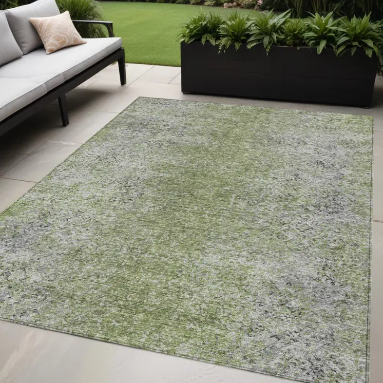 5' X 8' Fern Green Artichoke Green And Ivory Oriental Washable Indoor Outdoor Area Rug