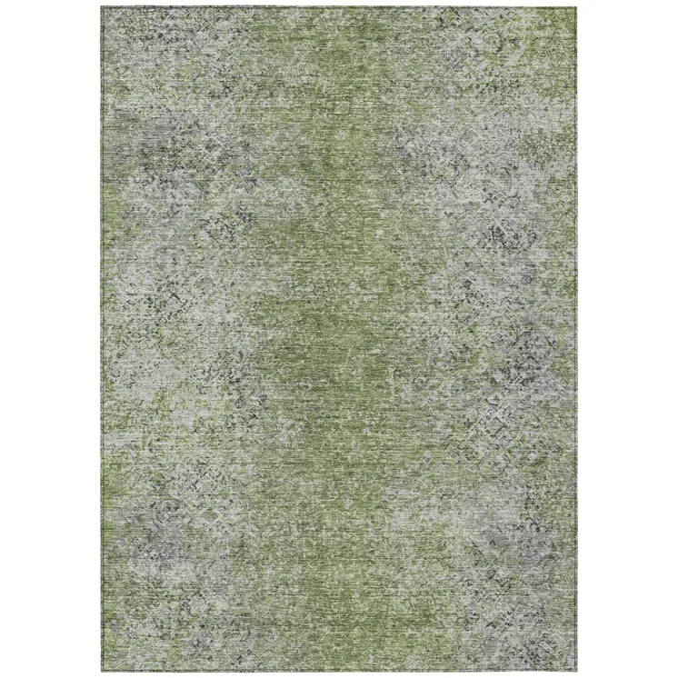 5' X 8' Fern Green Artichoke Green And Ivory Oriental Washable Indoor Outdoor Area Rug