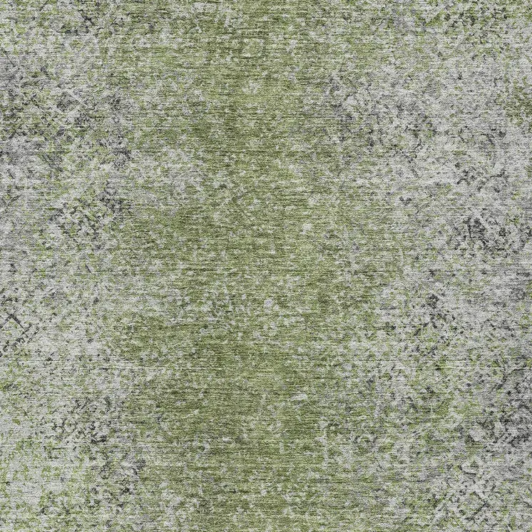 8' X 10' Fern Green Artichoke Green And Ivory Oriental Washable Indoor Outdoor Area Rug