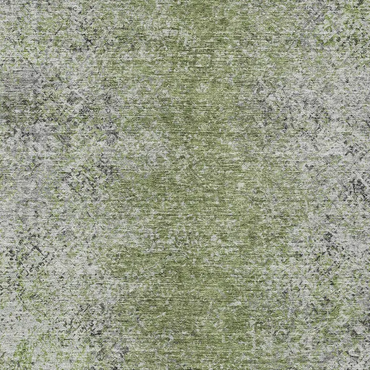 9' X 12' Fern Green Artichoke Green And Ivory Oriental Washable Indoor Outdoor Area Rug