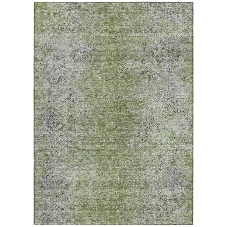 10' X 14' Fern Green Artichoke Green And Ivory Oriental Washable Indoor Outdoor Area Rug