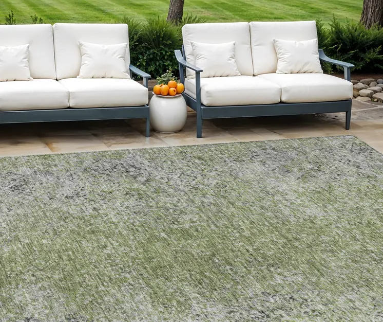 10' X 14' Fern Green Artichoke Green And Ivory Oriental Washable Indoor Outdoor Area Rug