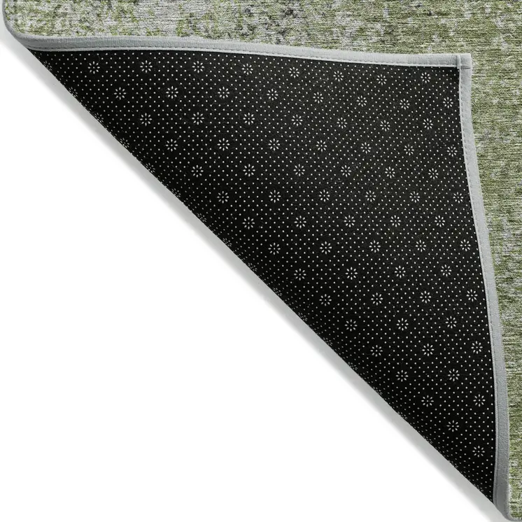 10' X 14' Fern Green Artichoke Green And Ivory Oriental Washable Indoor Outdoor Area Rug