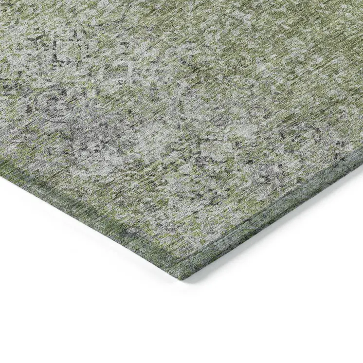 10' X 14' Fern Green Artichoke Green And Ivory Oriental Washable Indoor Outdoor Area Rug