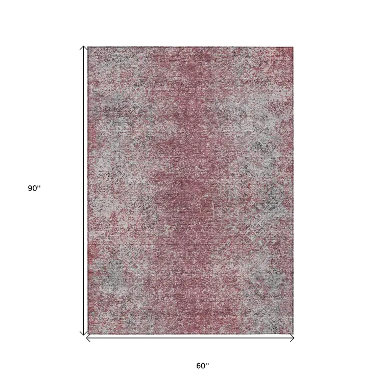 5' X 8' Merlot Silver And Gray Oriental Washable Indoor Outdoor Area Rug