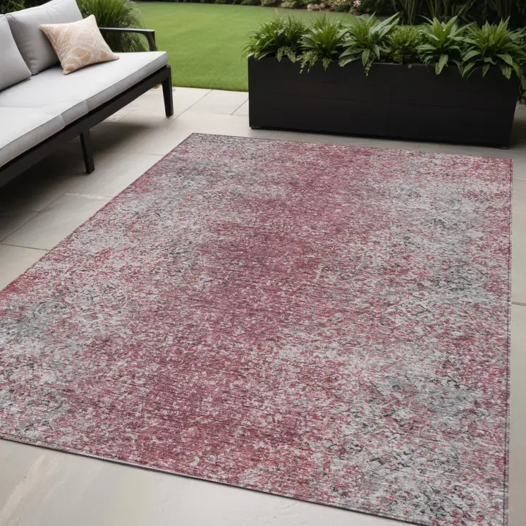 5' X 8' Merlot Silver And Gray Oriental Washable Indoor Outdoor Area Rug