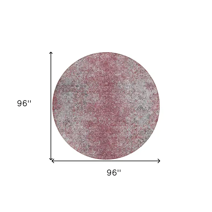 8' Merlot Silver And Gray Round Oriental Washable Indoor Outdoor Area Rug