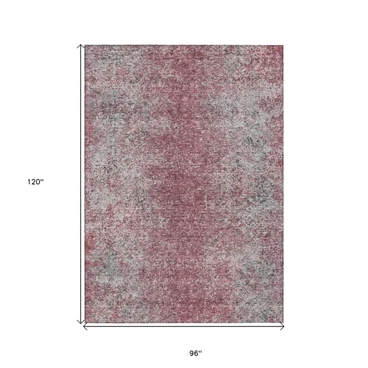 8' X 10' Merlot Silver And Gray Oriental Washable Indoor Outdoor Area Rug
