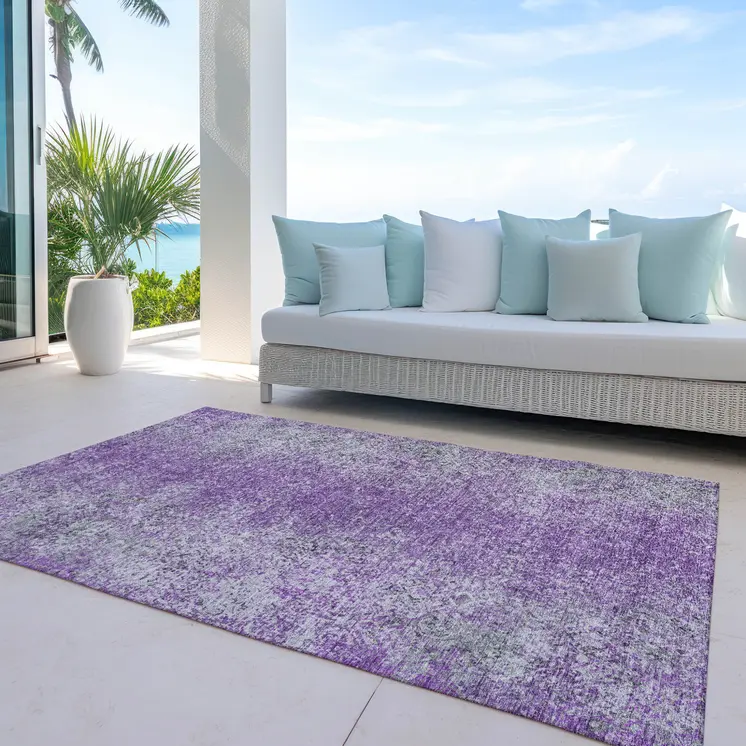 5' X 8' Plum Purple And Silver Oriental Washable Indoor Outdoor Area Rug