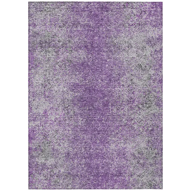 5' X 8' Plum Purple And Silver Oriental Washable Indoor Outdoor Area Rug