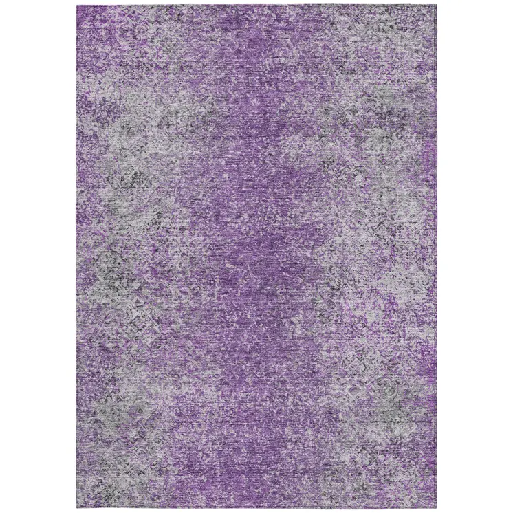 5' X 8' Plum Purple And Silver Oriental Washable Indoor Outdoor Area Rug