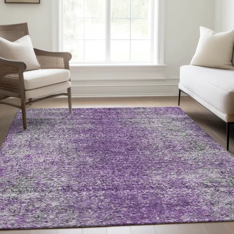5' X 8' Plum Purple And Silver Oriental Washable Indoor Outdoor Area Rug
