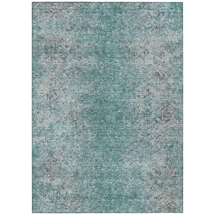 3' X 5' Teal Blue Gray And Charcoal Oriental Washable Indoor Outdoor Area Rug