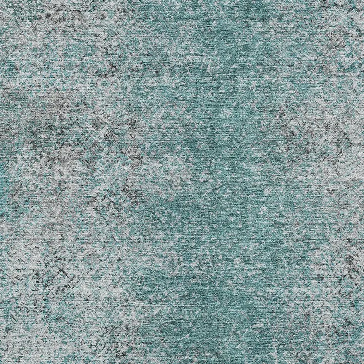 3' X 5' Teal Blue Gray And Charcoal Oriental Washable Indoor Outdoor Area Rug