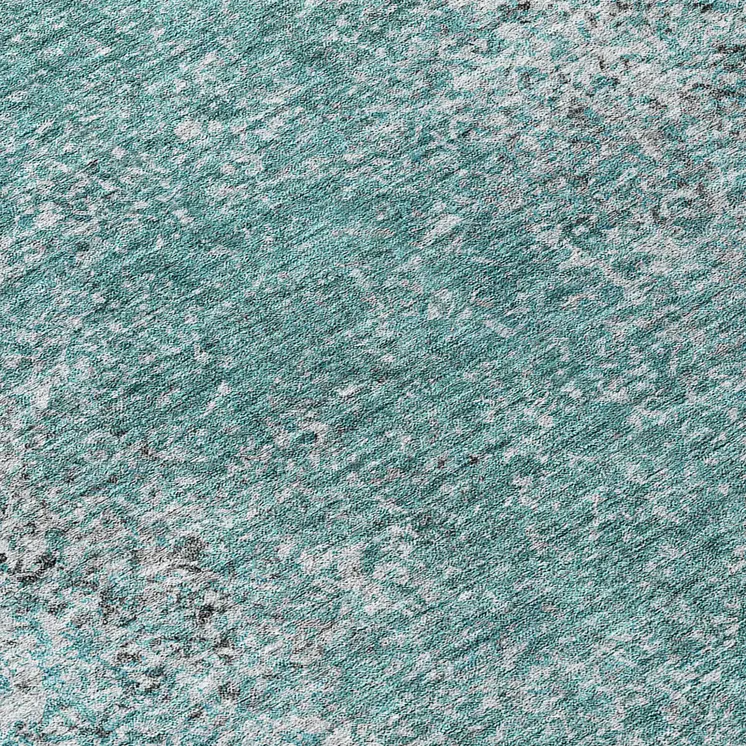 8' Teal Blue Gray And Charcoal Round Oriental Washable Indoor Outdoor Area Rug